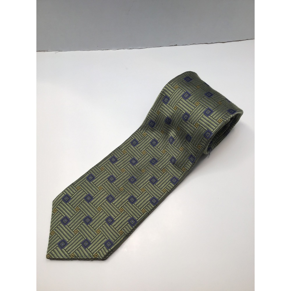 Mark‎ Pendleton Mens Necktie Green Blue Geometric Pattern Silk Blend